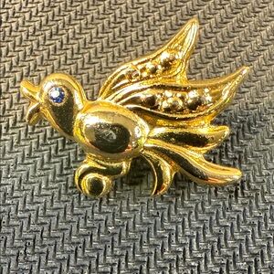Vintage Gold Tone Bird Brooch with Blue Eye Accent